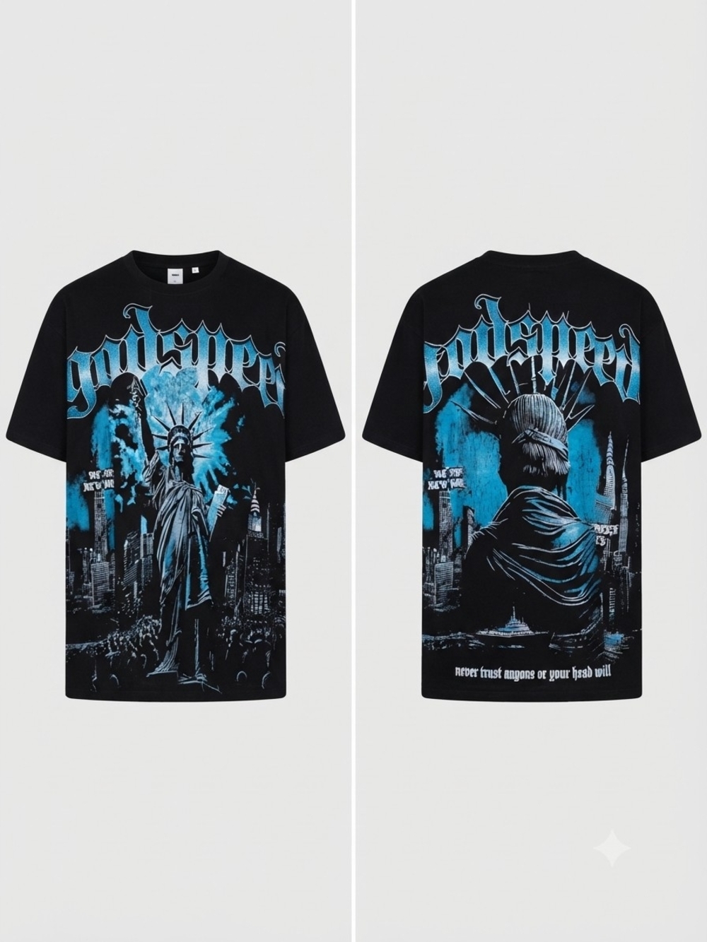 Godspeed Black & Teal Graphic Statue of Liberty Tee - Men